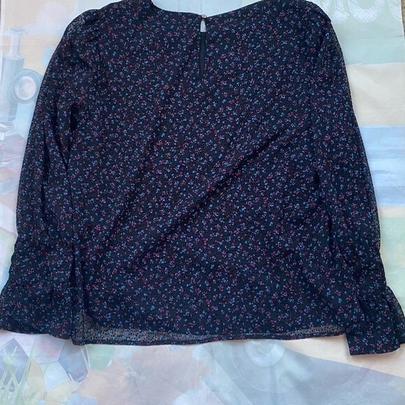CeCe black floral long sleeve with velvet dot women blouse top large - Picture 11 of 11